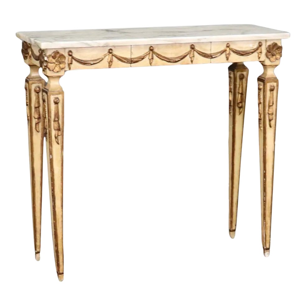 Creme Painted Marble Top Neoclassical Style Italian Console Table with