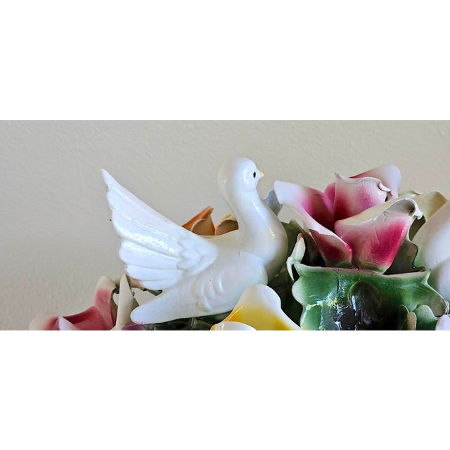 1970s Nuova Capodimonte Grand Porcelain Centerpiece With Doves & Roses For Sale - Image 15 of 17