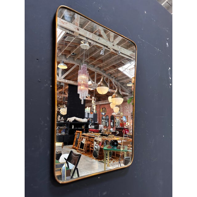 Vintage Italian Rectangular Brass Wall Mirror 1980s For Sale - Image 4 of 9