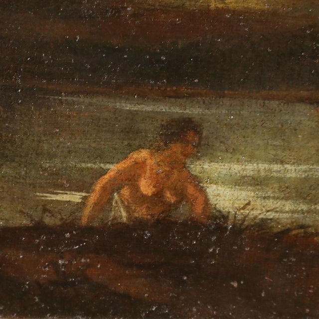 Italian School Artist, Landscape Painting with Buildings and Bathers, 18th Century, Oil Painting on Canvas, Framed For Sale - Image 4 of 13