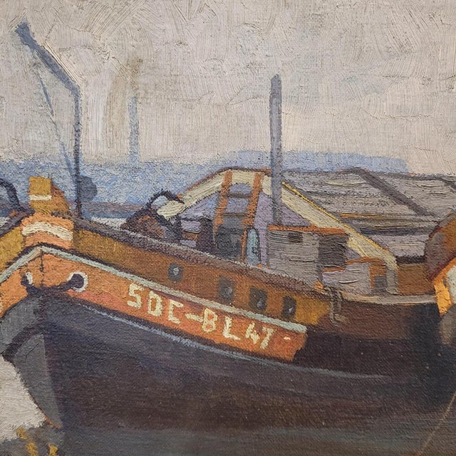 1920s Gerard Beutner, Boats Moored on the Shore, 1920s, Oil on Canvas, Framed For Sale - Image 5 of 18