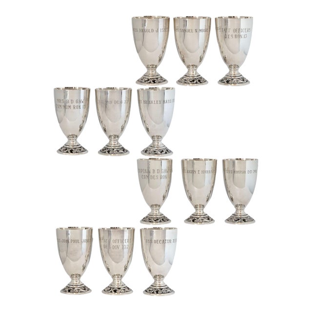 Vintage U.S. Navy Silver Plate Naval Ship Goblets Set of 12 For Sale