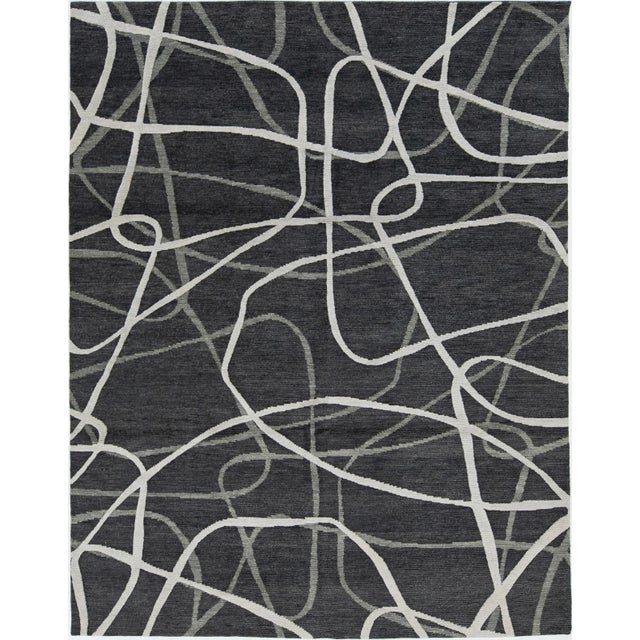 Handmade Abstract Contemporary Wool Rug in Dark Gray For Sale - Image 11 of 11