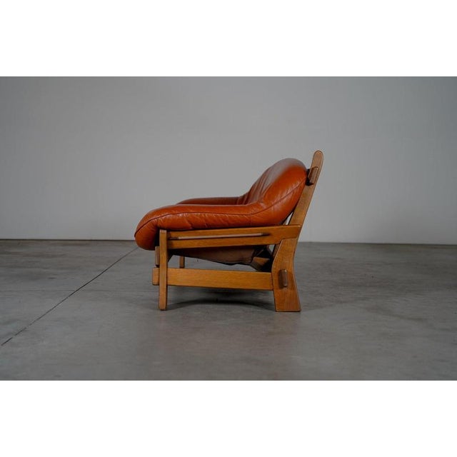 Late 20th Century Rustic Oak and Leather 3-Seater Sofa, France, 1970s For Sale - Image 5 of 12