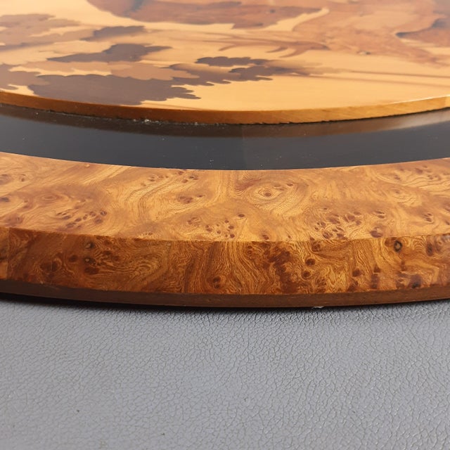 Large Vintage Round Inlaid Wood Deer Painting, Italy, 1960s For Sale - Image 10 of 12