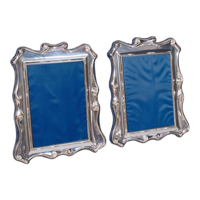 Pair of Vintage Portrait Picture Frames, English, Silver Plate, 5x7, Art Deco For Sale