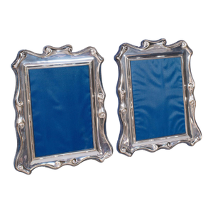 Pair of Vintage Portrait Picture Frames, English, Silver Plate, 5x7, Art Deco