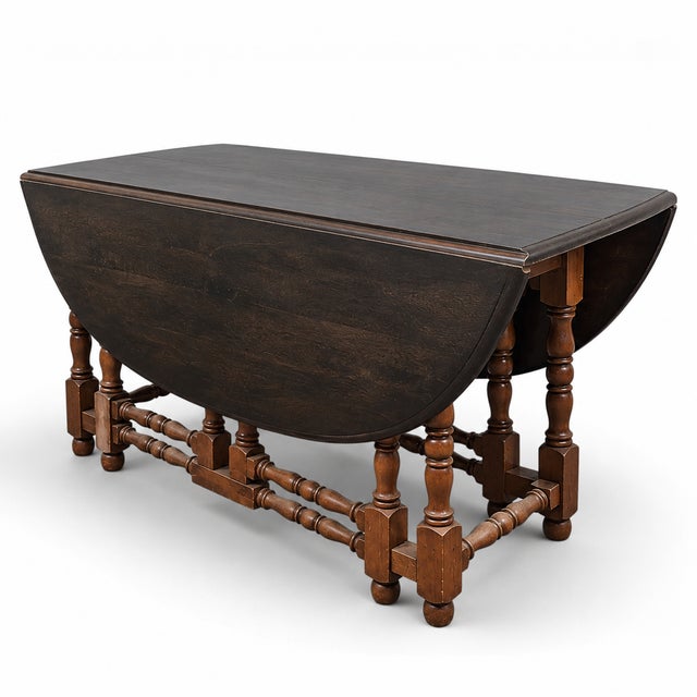 Late 20th Century William and Mary Style Jacobean Gateleg Drop-Leaf Dining Table For Sale - Image 12 of 18
