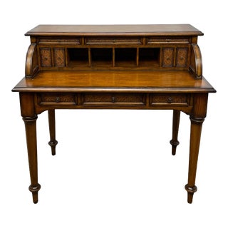 Vintage Traditional Style Woven Rattan Secretary Desk For Sale
