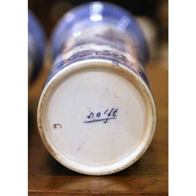 Pair of Early 20th Century Dutch Delft Faience Vases With Sailboat Scenes For Sale - Image 9 of 9