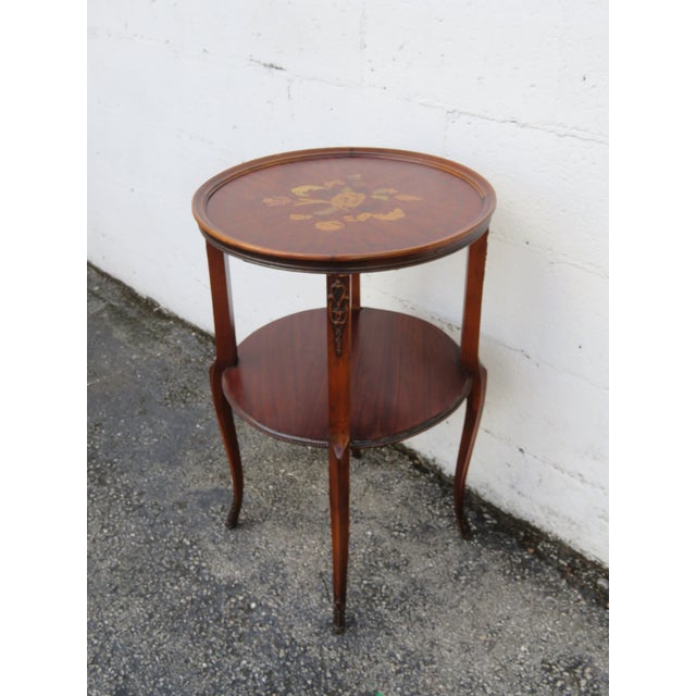 French Late 1800s French Two Tiers Inlay Side End Tables a Pair 6105 For Sale - Image 3 of 18