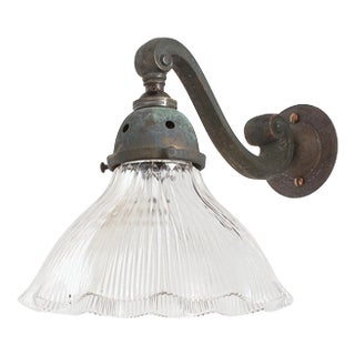 Antique Reclaimed Glass Holophane Wall Light, 1950s For Sale