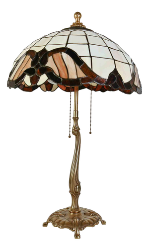 Tiffany Style Table Lamp in Brass and Art Glass, 1950s