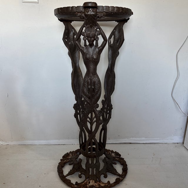 Metal Antique Egyptian Revival Figural Cast Iron Jardiniere or Aquarium Stand For Sale - Image 7 of 7