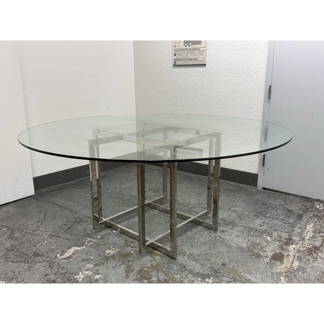 Contemporary Glass Dining Table + Eight White Leatherette Dining Chairs, Set of Nine For Sale - Image 4 of 12