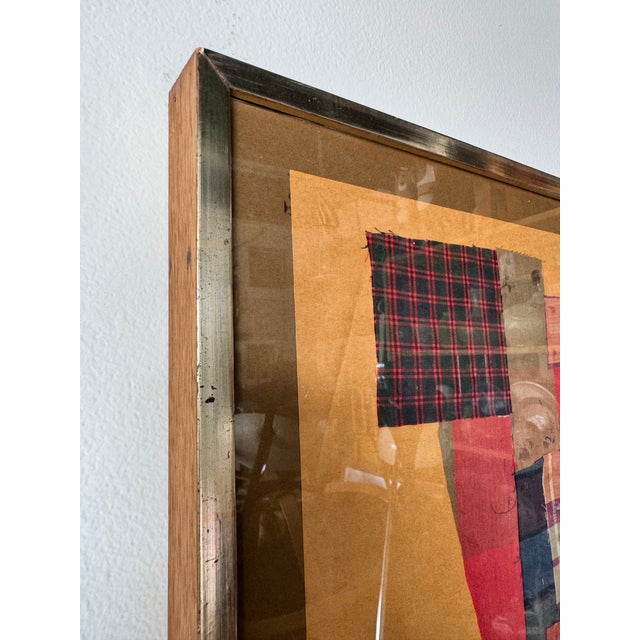 Vintage T. Kramer Mixed Media Geometric Collage Textile Wall Art Painting For Sale - Image 11 of 12