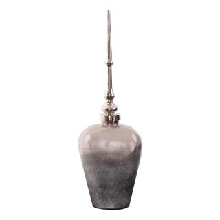 Venetia Ebony Glass Bottle with Aluminium Spired Lid - Short For Sale