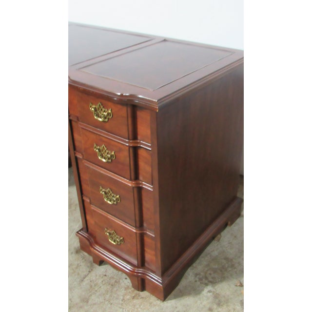 Vintage Mahogany Leather Executive Desk Chippendale Block-Front For Sale - Image 4 of 10