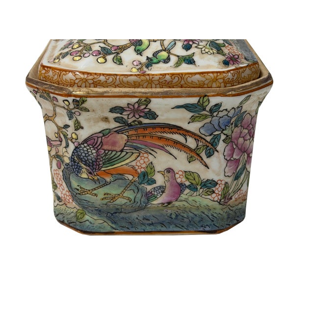 Vintage Famille Rose Enamel Flower Bird Rectangular Porcelain Box For Sale - Image 10 of 13