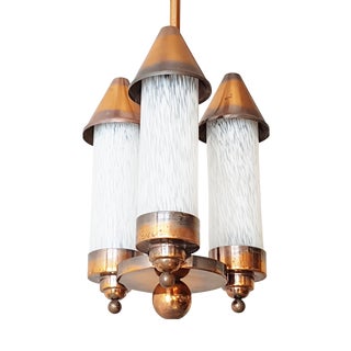 Art Deco Copper and Glass Ceiling Light, 1930s-1940s For Sale