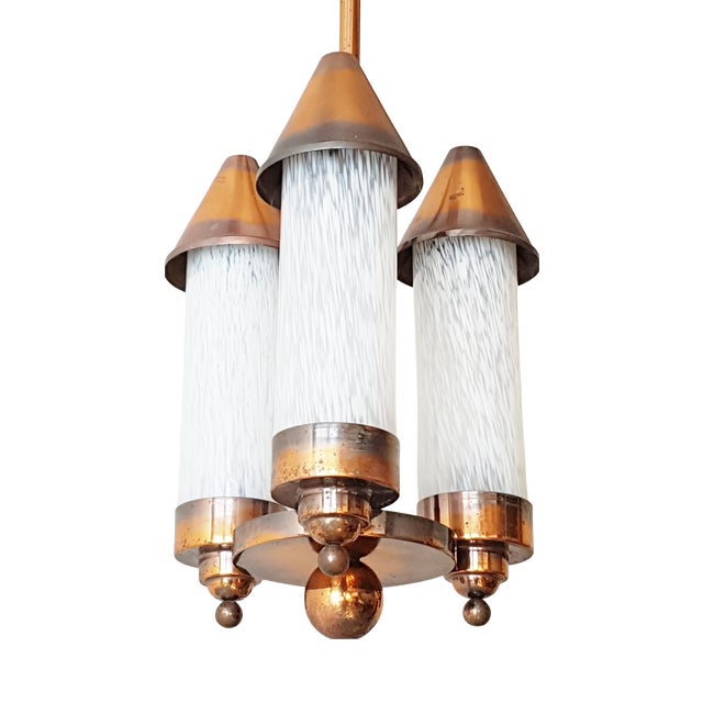 Art Deco Copper and Glass Ceiling Light, 1930s-1940s For Sale