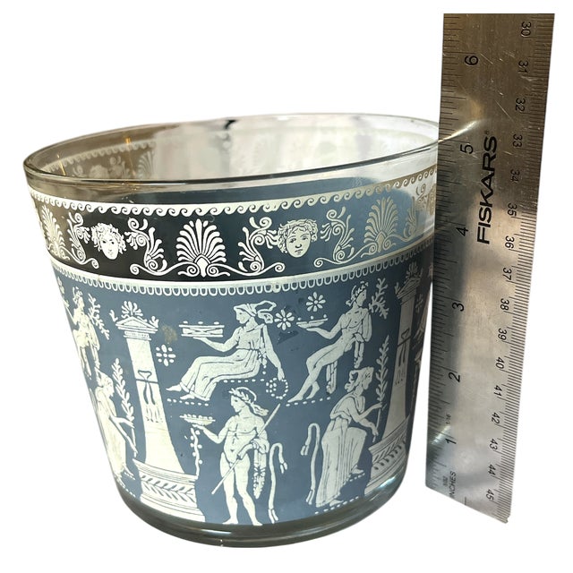 1960s Vintage Jeannette Glass “Corinthian Blue” Neoclassical Cocktail Set – Ice Bucket & Glasses For Sale - Image 5 of 6