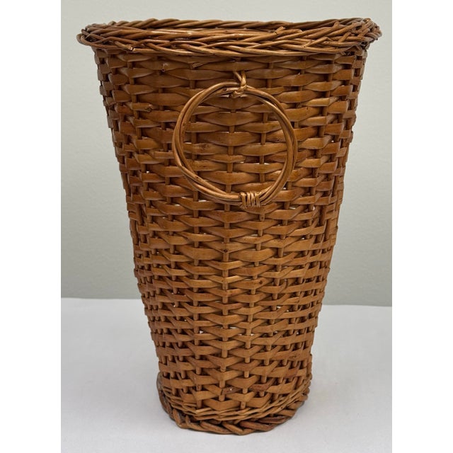 Vintage Handwoven Split Reed and Wicker Waste Basket For Sale In Kansas City - Image 6 of 10