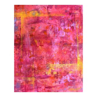 Large Original Signed Abstract Painting "Golden Hour in Pink" by Arlene Carr For Sale