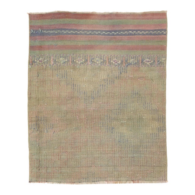 Faded Vintage Embroidered Kilim Fragment - 2`5″ X 2`10″ For Sale
