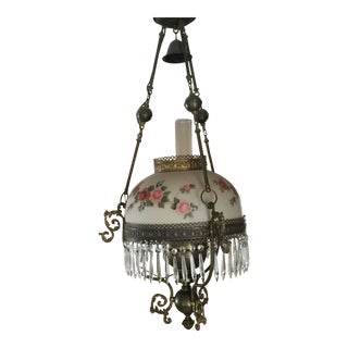 Antique Early 20th Century Electrified Hanging Oil Lamp Chandelier For Sale