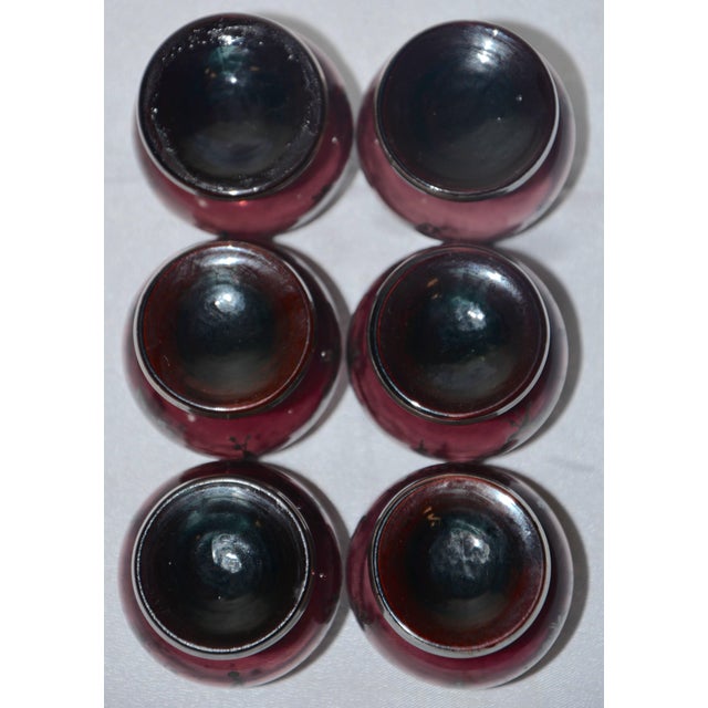 Art Nouveau Early 20th Century Set of Six Amethyst With Silver Overlay Miniature Snifters For Sale - Image 3 of 7