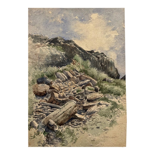 Early 20th Century Attributed to Frank Henry Mason British Rocky Mountain Landscape Watercolor For Sale