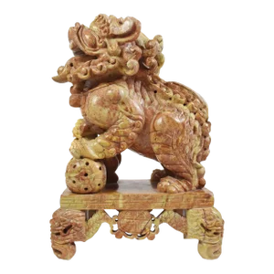 Mid-Century Carved Stone Chinees Dragon Lion Statue Sculpture