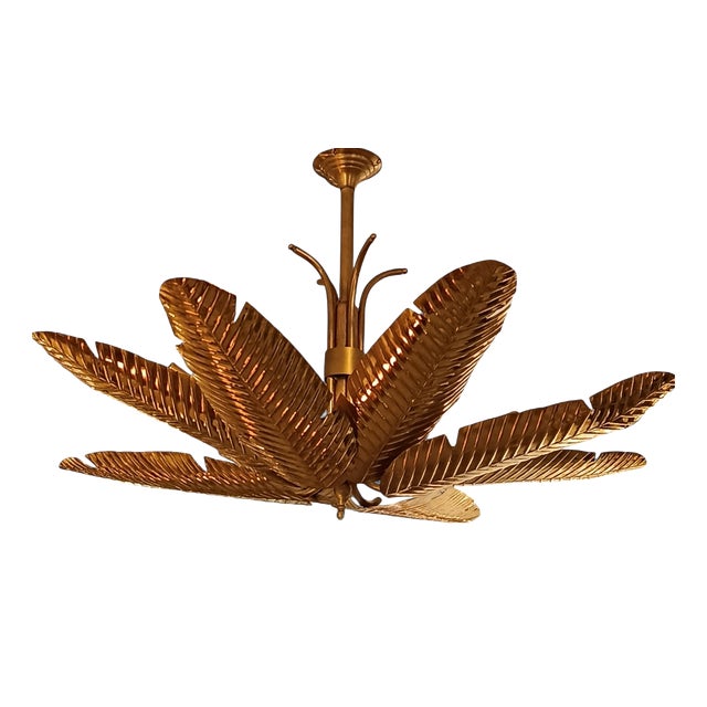 Golden Palm Leaf Ceiling Lamp For Sale