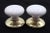 This vintage dummy door knob set includes two white ceramic door knobs and two polished brass rosettes. Made by...