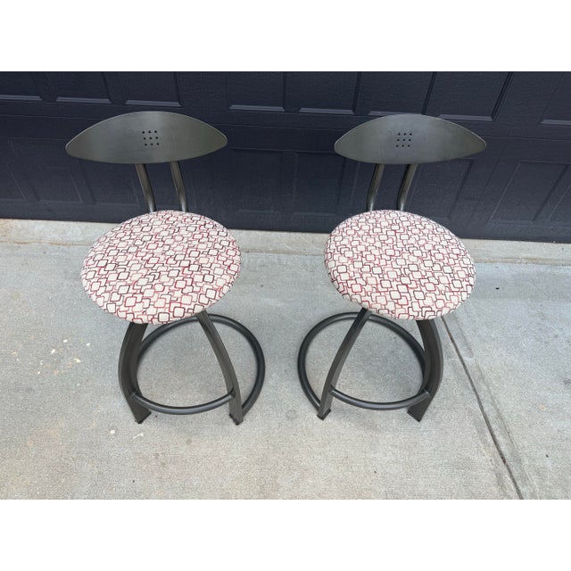 Contemporary Pair of Contemporary Modern Industrial Swivel Counter Bar Stools For Sale - Image 3 of 7