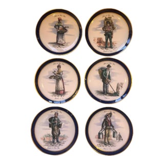 Vintage Porcelain Plates | Paris Echt Cobalt Gold Trim Plates- Set of 6 For Sale