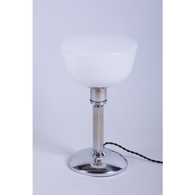 Bauhaus Table Lamp in Chrome, Steel, and Opaline Glass, Czech, 1930s For Sale - Image 11 of 11