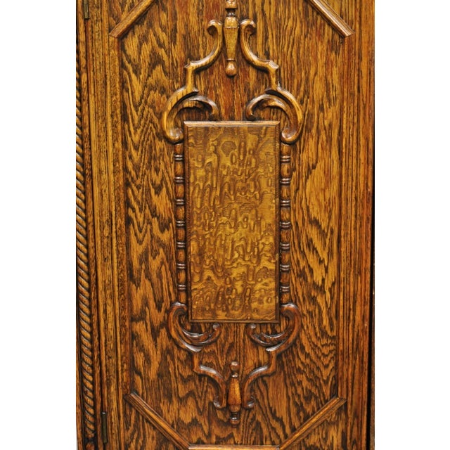 Early 20th Century Antique Jacobean Renaissance Tudor Oak Blind China Cabinet Bookcase Cupboard For Sale - Image 5 of 15