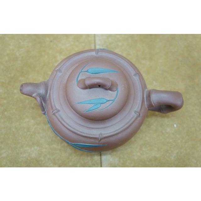 Vintage Chinese Yixing Zisha Brown Clay Bamboo Leaf Teapot Pitcher 7" For Sale - Image 6 of 13