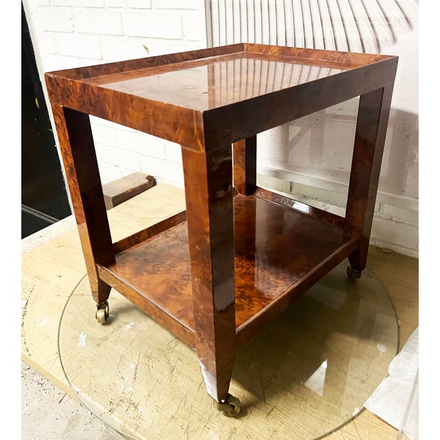 2010s Burlwood 2-Tier Side Table- Karl Springer “Telephone Table” Style For Sale - Image 5 of 8