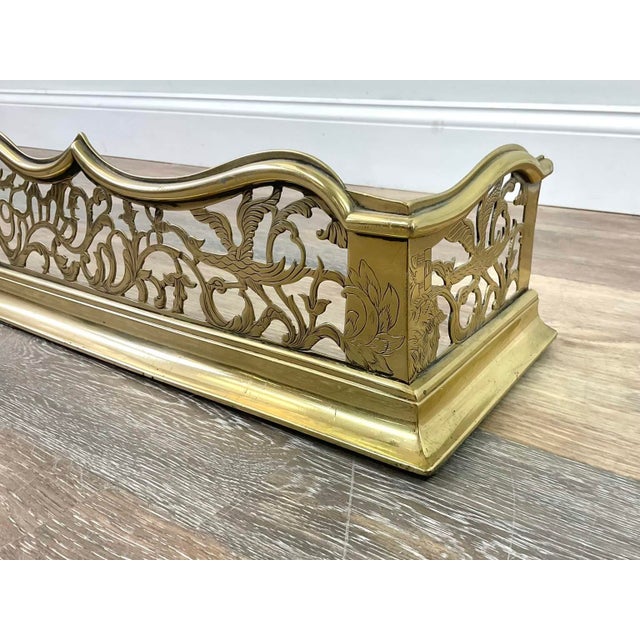 Late 19th Century Late Victorian Brass Fireplace Fender With Pierced Dragon & Foliage Fretwork For Sale - Image 10 of 14