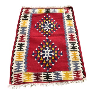 1980 Turkish Red Geometric Oushak Kilim For Sale
