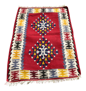 1980 Turkish Red Geometric Oushak Kilim