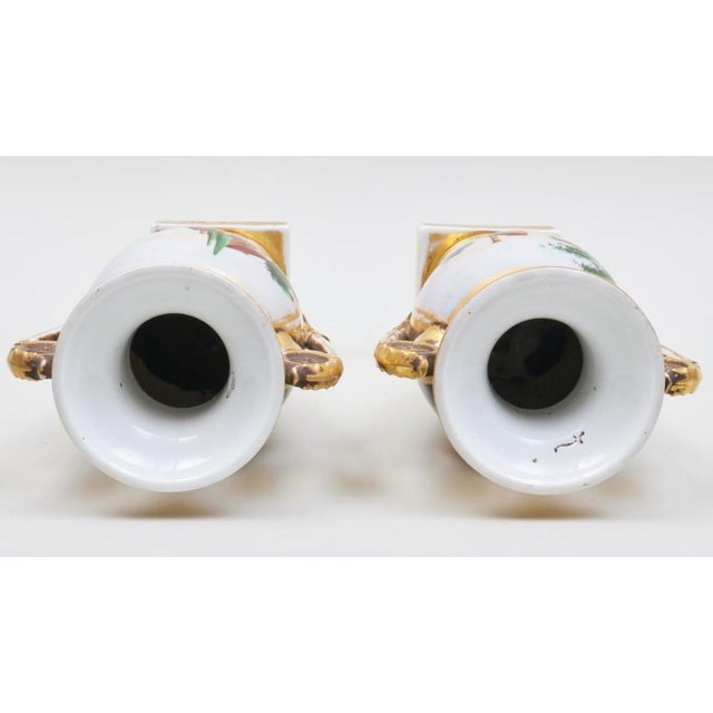Gold A Pair of 19th Century French Empire Vases Old Paris Porcelain Gilt Ground Pastoral and Figural Mant For Sale - Image 8 of 12