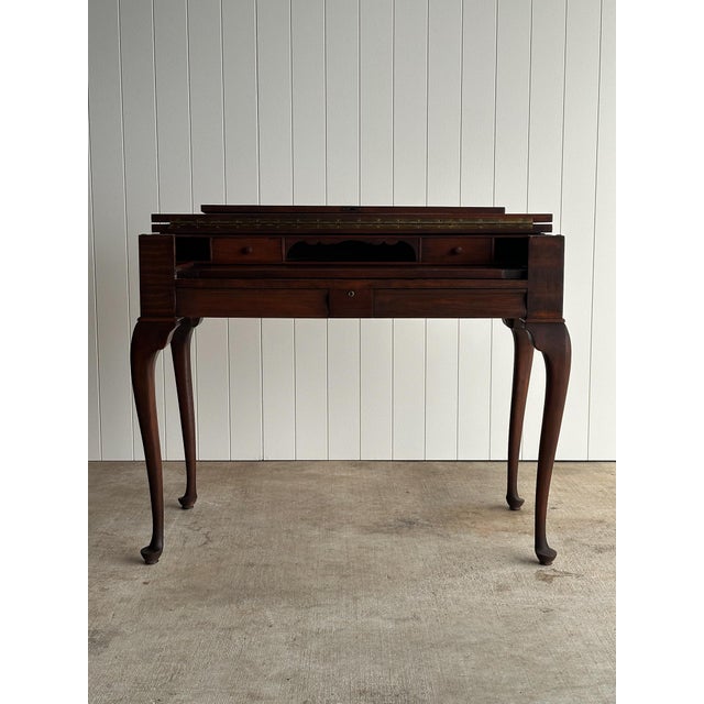 Early 20th Century Antique Mahogany Lift-Top Writing Desk Console Table For Sale - Image 5 of 15