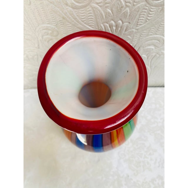 Vintage Millefiori Striped Italian Murano Attributed Heavy Glass Paperweight Vase For Sale - Image 4 of 11