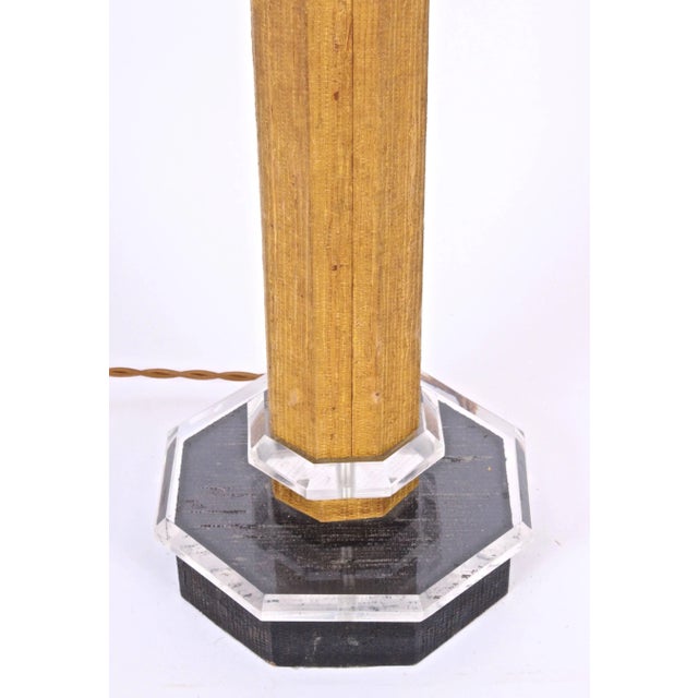 1970s Tall Karl Springer Style Grasscloth, Lucite & Black Enamel Table Lamp, 1970s For Sale - Image 5 of 7