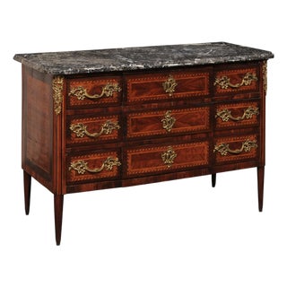 19th Century French Marble Top Commode W/Rococo Hardware For Sale