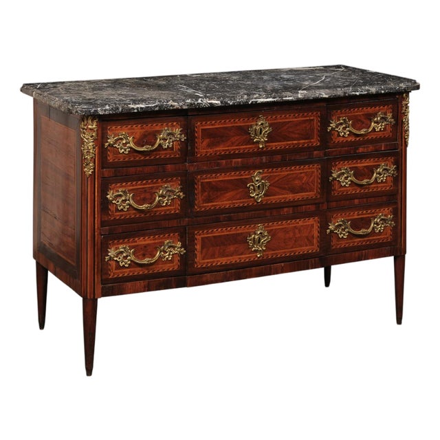 19th Century French Marble Top Commode W/Rococo Hardware For Sale